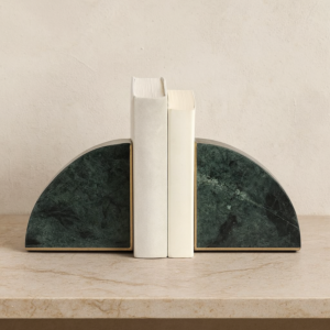 تحفة حاجز كتب رخامي نصف الدائرة - اخضر غامق ونحاسي