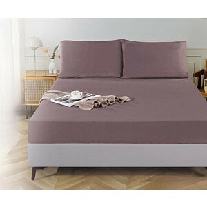 شرشف مفرد مخمل ساده مطاط مع غطاء مخدة لحمي غامق