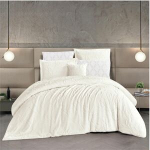 طقم لحاف كينج سادة مطرز ستريم لايف 7 قطع جانيت - بيج فاتح