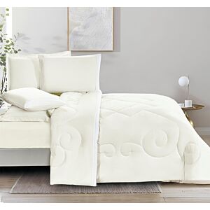 طقم لحاف كينج استريم لايف سادة 6 قطع - كريمي