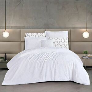 طقم لحاف كوين سادة مطرز ستريم لايف 5 قطع جانيت - ابيض