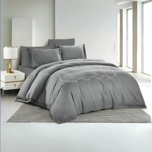 طقم لحاف كوين ستريم لايف مطرز 4 قطع - رمادي