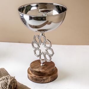 وعاء تقديم بقاعدة لازيا مقاس كبير - فضي