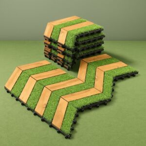 أرضيات عشب صناعي خشب 12 قطعة  شكل مثلث متعدد الالوان