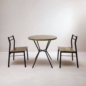 طقم طاولة طعام دائرية ليفانال مع 2 كراسي خشب بيج