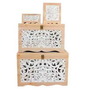 طقم صناديق خشب كلاي - خشبي وابيض