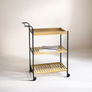 عربة خدمة بعجلات متحركة ريما - خشبي وأسود