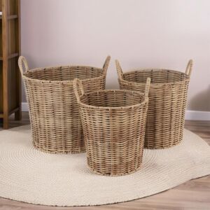 طقم سلال تخزين ملابس راتان 3 قطع دائرية كيكو - بيج