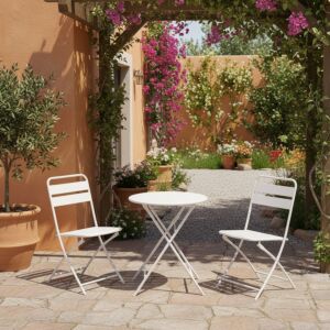 طقم طاولة دائرية قابلة للطي سارو - 2 كراسي - ابيض