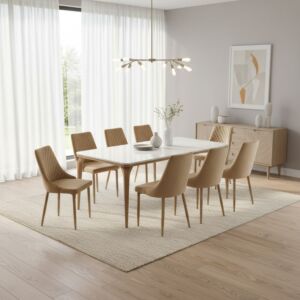طقم طاولة طعام ميرنال 8 اشخاص رخام - بيج