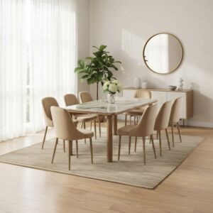 طقم طاولة طعام ميرنا 8 اشخاص رخام - بيج