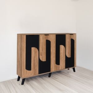 خزانة أحذية 4 أبواب خشب ماليزي ريكو - خشبي وأسود