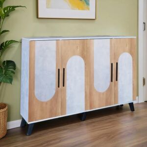 خزانة أحذية 4 أبواب خشب ماليزي ناتاليا - رمادي وخشبي