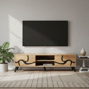 طاولة تلفزيون مستطيلة خشب ماليزي 160 سم - بيج واسود