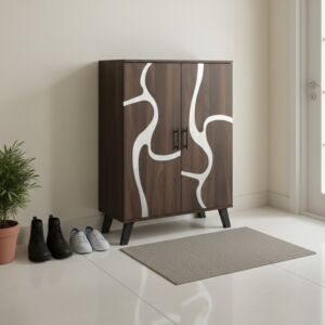 خزانة احذية بابين خشب ماليزي - بني غامق ورصاصي