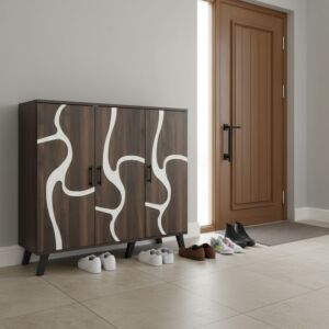 خزانة احذية 3 باب خشب ماليزي - بني غامق ورصاصي