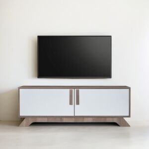 طاولة تلفزيون خشب ماليزي رمادي خشبي وأبيض