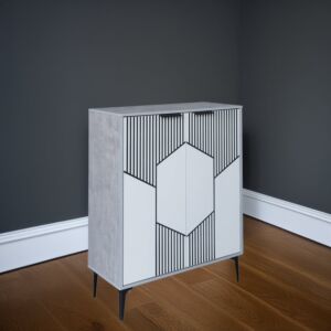 خزانة أحذية بابين خشب ماليزي لندن - رمادي وأبيض