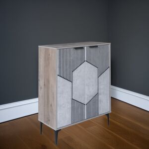 خزانة أحذية بابين خشب ماليزي لندن - رمادي وخشبي