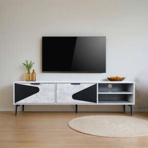 طاولة تلفزيون خشب ماليزي اللون 160سم - رمادي وأسود