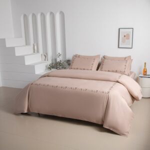 طقم لحاف فهده صيفي مطرز كوين 160x200 سم - بيج - 5 قطع