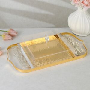 صينية تقديم فاخرة مع غطاء شينزو - ذهبي وفضي