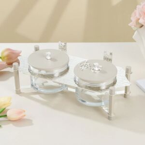 طقم تقديم مكسرات قطعتين مع صينية من جوار - بيج وفضي