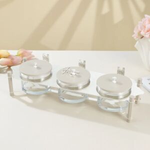 طقم تقديم مكسرات 3 قطع مع صينية من جوار - بيج وفضي