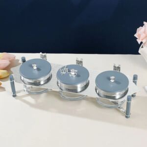 طقم تقديم مكسرات 3 قطع مع صينية من جوار - ازرق وفضي