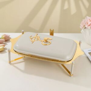 حافظة تقديم طعام وسط ستانليس من جوار - بيج وذهبي