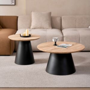 طاولة قهوة قطعتين فاليريا - اسود وخشبي