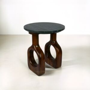 طاولة جانبية سطح رخام فينولر - اسود وخشبي غامق