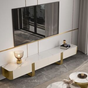  طاولة تلفزيون مودرن كليرتل بمساحات تخزين - أبيض وكريمي