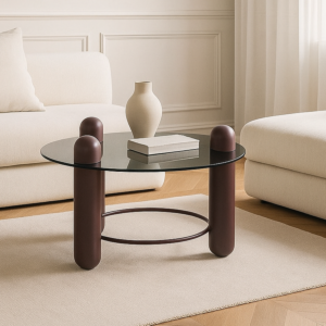 طاولة قهوة سيما بسطح زجاجي - احمر