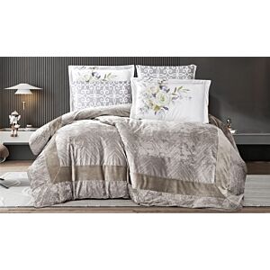 طقم لحاف كينج فيلروز مخمل 6 قطع - بني فاتح