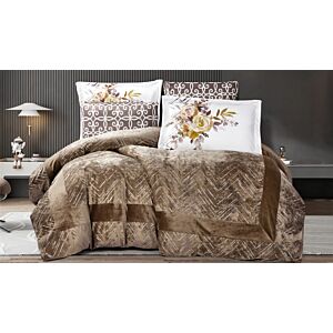 طقم لحاف كينج فيلروز مخمل 6 قطع - بني غامق