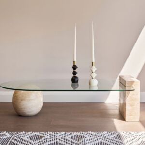 طاولة قهوة رخام الترافنتينو وزجاج ارنولد - بيج