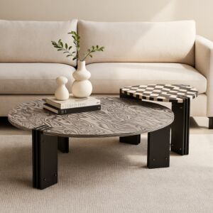 طاولة قهوة قطعتين ميسا - اسود ومتعدد الالوان