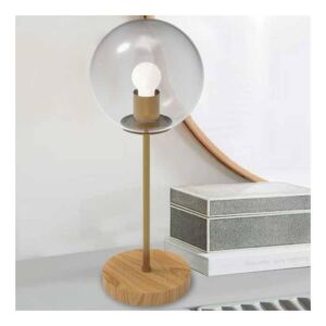 اباجورة طاولة 45 سم بلون ذهبي وقاعدة خشبية بدون لمبة