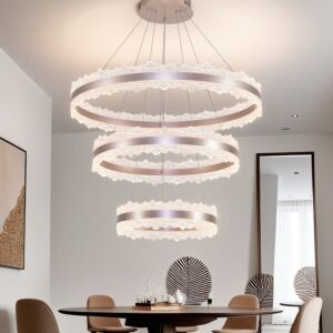 انارة معلقة ثلاثية دائرية بتصميم كريستالي ذهبي