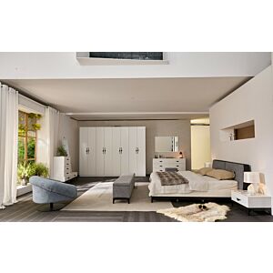 طقم غرفة نوم كينغ 8 قطع 180x200 سم بينار - ابيض ورمادي