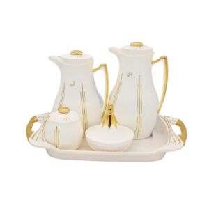 طقم ترمس شاي وقهوة جيلاي 1 لتر - ابيض وذهبي