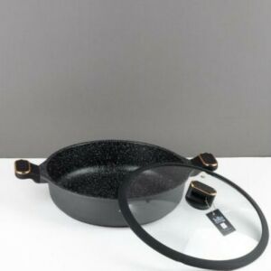 قدر منخفض جرانيت مع غطاء شاولا 32 سم - اسود