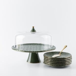 طقم حامل كيك وحلويات الكيك من روزيت 9 قطع - أخضر