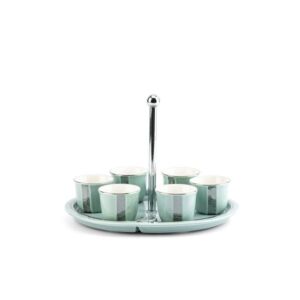 طقم فناجين قهوة سعودية مع حامل من نور - ازرق