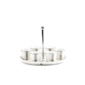 طقم فناجين قهوة سعودية مع حامل من نور - ابيض لؤلؤي