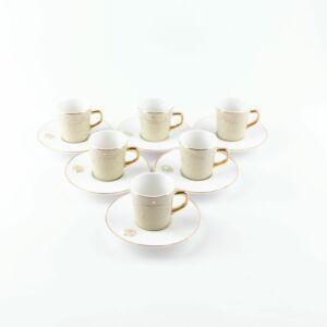 طقم قهوة تركية من أصالة 12 قطعة - بيج وذهبي