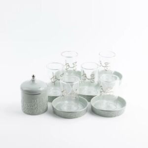 طقم كاسات شاي 13 قطعة من جوار - اخضر فاتح وفضي