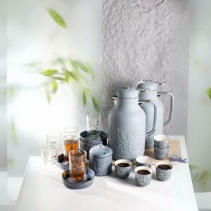 طقم الشاي والقهوة من جوار 21 قطعة - ازرق وفضي