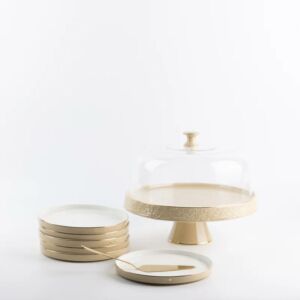 طقم تقديم الكيك 9 قطع من جوار - كريمي وذهبي